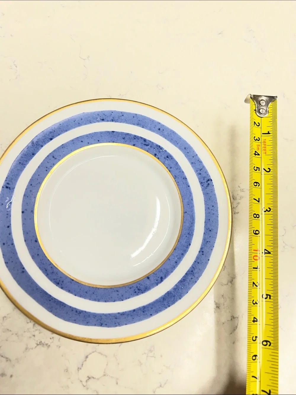 Crate & Barrel Elegant Blue & Gold Rim Porcelain small Plate